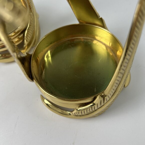 2 Partylite Brass Feather Votive Pillar Candle Holders 5" Tall x 3.75" Vintage - Picture 4 of 6